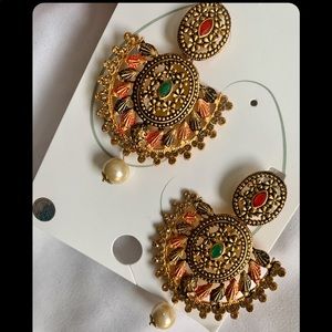 Kundan and pearl Chandbali Jhumka